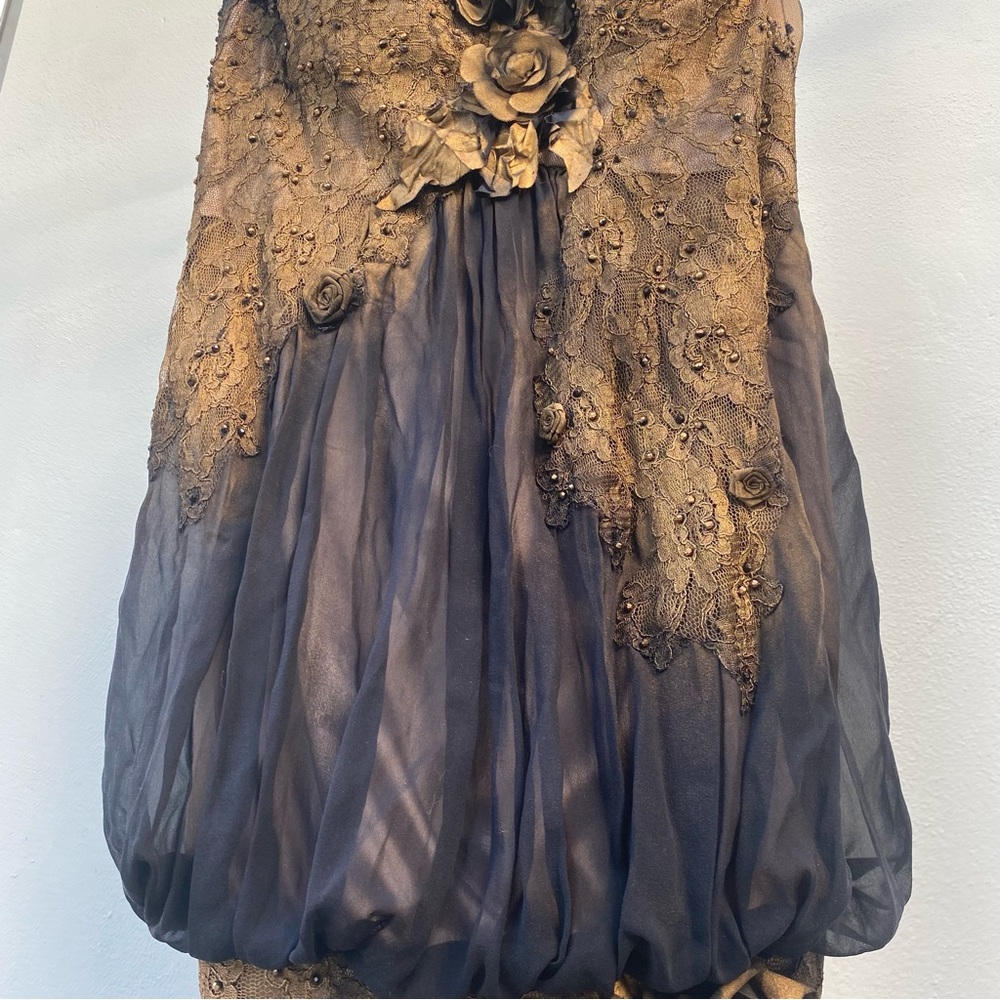 Jovani 100% Silk Gold & Black Ombré Beaded Dress Size Extra Large XL - Picture 6 of 13